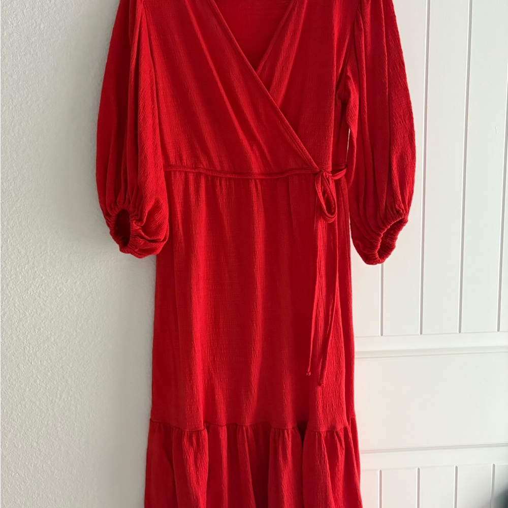 Max Studio Vibrant Red Long Sleeve Dress